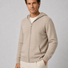 Front view of a men's fine knit zip-up hoodie in a relaxed fit