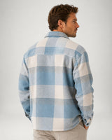 Men's flannel overshirt showing full button-front opening