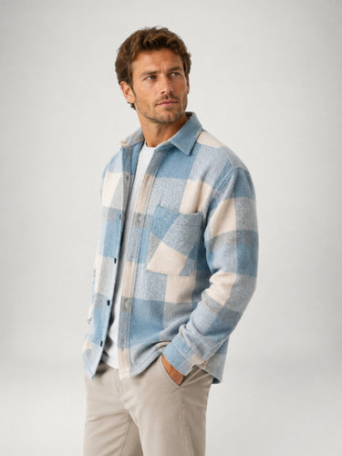 Men's flannel overshirt, three-quarter front angle