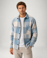 Men's plaid flannel overshirt, close-up of woven fabric texture