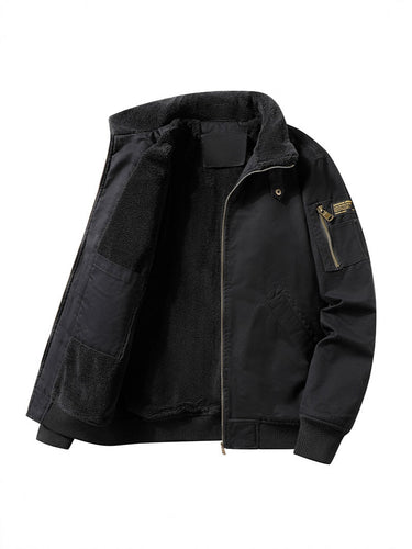 Men's Fleece-Lined Bomber Jacket with Ribbed Cuffs and Hem