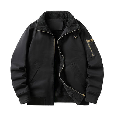 Men's Fleece-Lined Bomber Jacket with Ribbed Cuffs and Hem