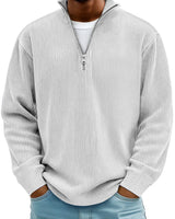 Men's Half Zip Jumper With Ribbed Texture And Raised Collar