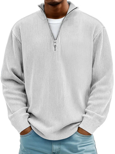 Men's Half Zip Jumper With Ribbed Texture And Raised Collar