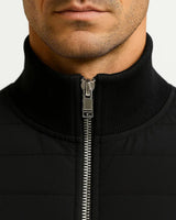 Close-up of the quilted woven front panel and zip fastening