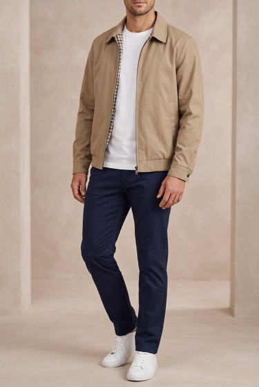 Men's Harrington Jacket with Point Collar and Welted Pockets