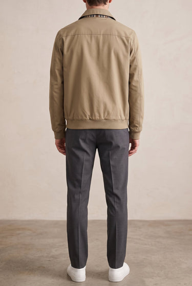 Men's Harrington Jacket with Point Collar and Welted Pockets
