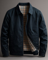 Rear view of men's Harrington jacket showing clean silhouette and stitching detail
