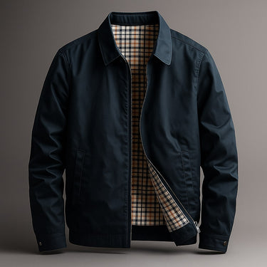 Rear view of men's Harrington jacket showing clean silhouette and stitching detail