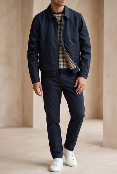 Men's Harrington Jacket with Point Collar and Welted Pockets