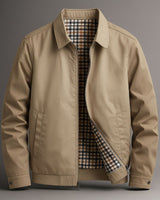 Men's Harrington jacket with point collar and hidden zip closure, front view