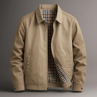 Men's Harrington jacket with point collar and hidden zip closure, front view