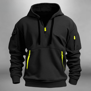 Back view of the men's relaxed-fit hoodie showing the overall silhouette