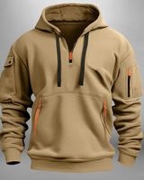 Close-up of the adjustable drawstring hood on the men's hoodie