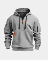 Front view of a men's relaxed-fit pullover hoodie with drawstring hood and kangaroo pocket
