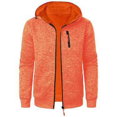 Detail of the ribbed hem on the men's zip-up hoodie