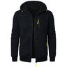 Men's patterned zip-up hoodie with drawstring hood, front view