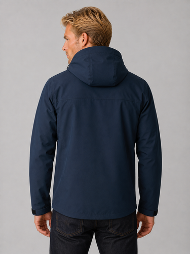 Side view of the hooded jacket showing adjustable cuffs and hem