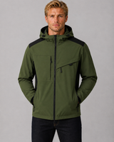 Rear view of the windbreaker showing the adjustable drawcord hood