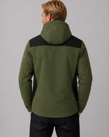 Detail shot of the full zip fastening and hood adjustment on the jacket
