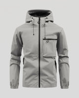 Close-up of the front zip fastening and chest area