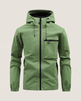 Detail shot of the zip hip pocket on the puffer jacket