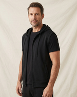 Flat lay of the sleeveless zip-up hoodie vest showing overall shape and silhouette