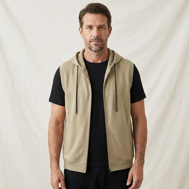 Detail shot of the structured hood lying flat at the back of the neck