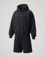 Full-length front view of men's heavyweight hoodie on model