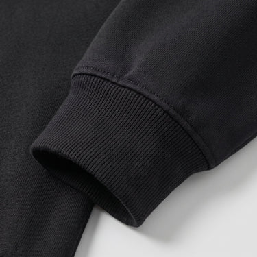 Overhead flat lay of heavyweight men's hoodie showing full design