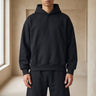 Detail shot of kangaroo pocket on heavyweight men's hoodie