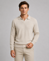 Detail shot of ribbed cuff on men's knitted polo shirt