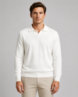 Back view of men's open-collar knitted polo shirt