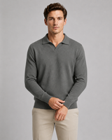 Men's knitted polo shirt styled for smart-casual office wear