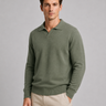 Men's fine-gauge knitted polo shirt with open johnny collar, ribbed cuffs and hem