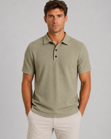 Back view of men's short-sleeve knitted polo shirt