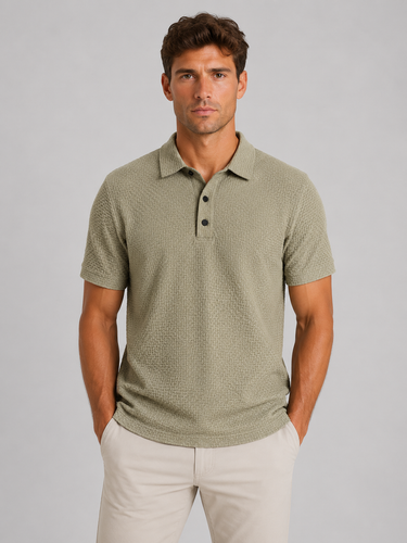 Back view of men's short-sleeve knitted polo shirt
