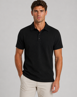 Detail shot of cuff and sleeve hem on men's knitted polo shirt