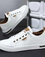 Rear view of men's lace-up trainer showing heel and textured sole detail