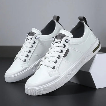 Side view of men's lace-up trainer showing textured sole and panelled upper