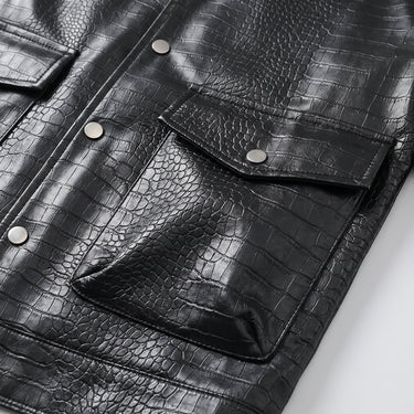 Side view showing dropped shoulder seam of men's leather jacket