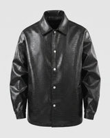 Close-up of zip closure and stand collar on men's biker jacket