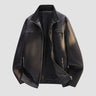 Back view of the biker leather jacket highlighting the clean seam detailing