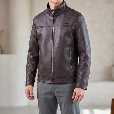 Detail shot of the sleeve and cuff on the motorcycle-style leather jacket