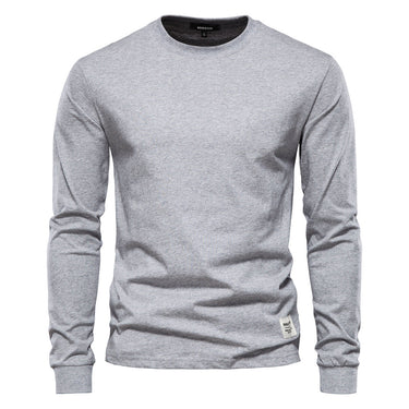 Side view of a men's long sleeve polo shirt showing the straight hem