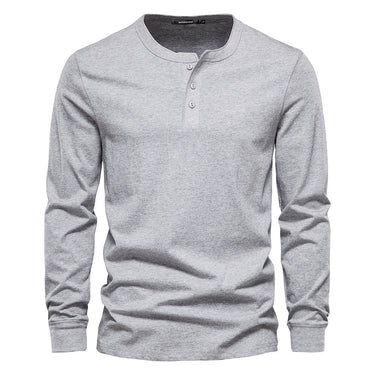 Back view of men's long sleeve Henley T-shirt