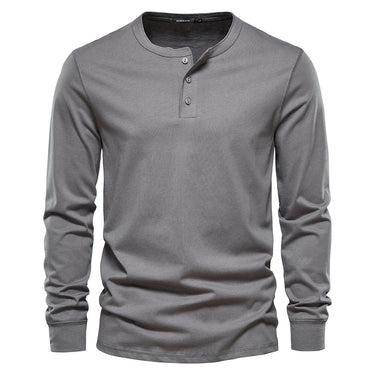 Close-up of fitted cuffs on a men's long sleeve Henley T-shirt