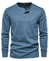 Men's Henley T-shirt worn in a casual setting