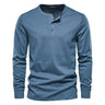Men's Henley T-shirt worn in a casual setting