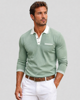 Close-up of cuff and sleeve detail on men's long sleeve polo shirt